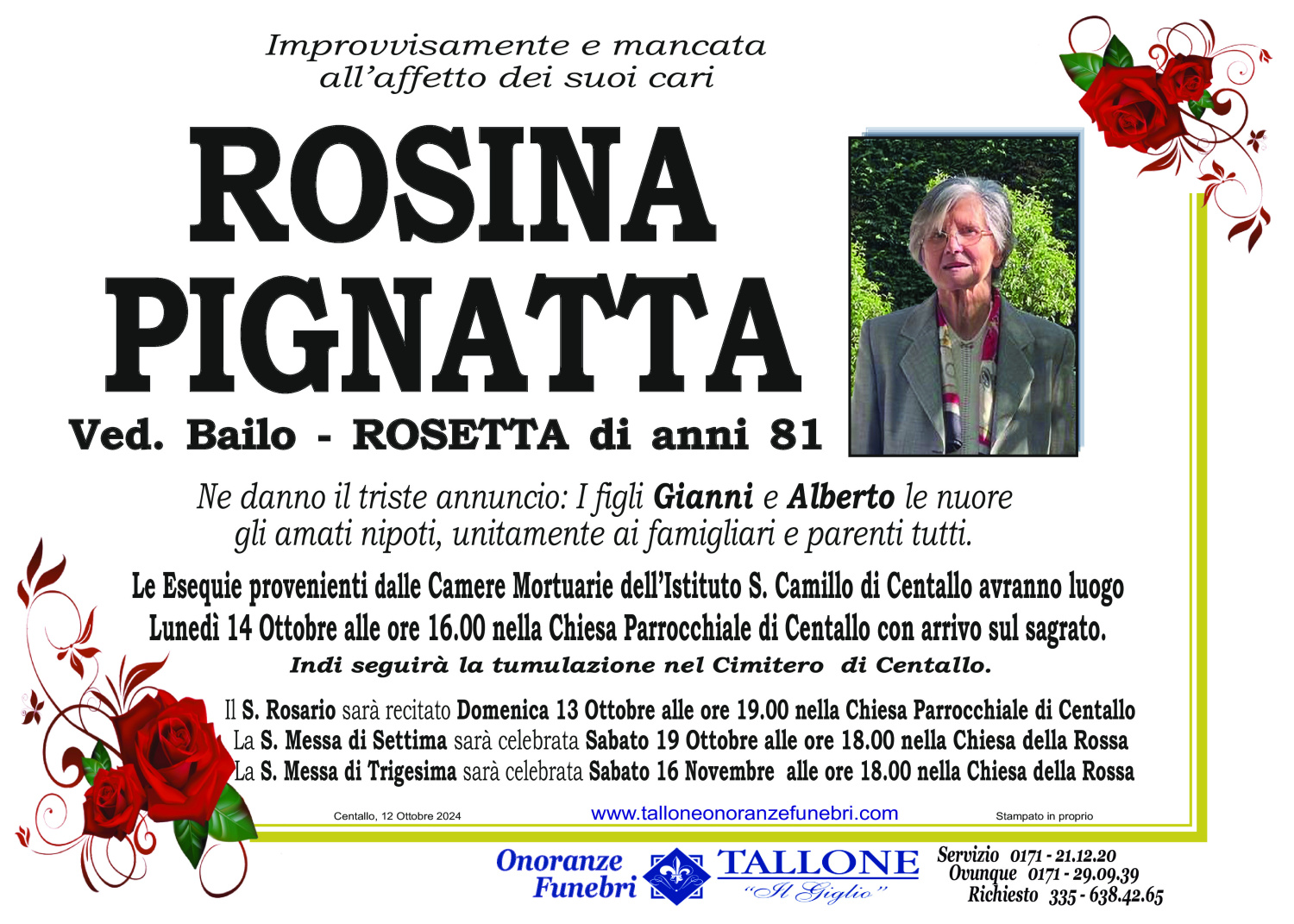 Rosina Pignatta<small class='fs-20'><br/>- ROSETTA -<br/>Ved. Bailo</small>